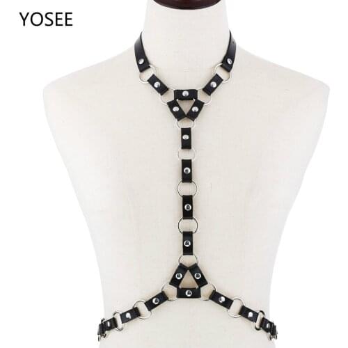 Sexy Punk Body Mesh Leash Leather Bondage Cosplay Waist Body Jewelry Women Men Gothic Necklace