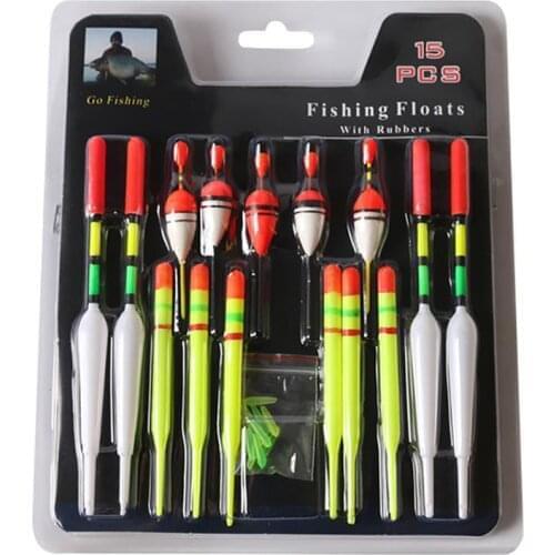 1 set (15Pcs) Vertical Buoy Sea Fishing Floats Light Attachment Rubbers Fishing Lures Tools Float buoy without battery Tackles