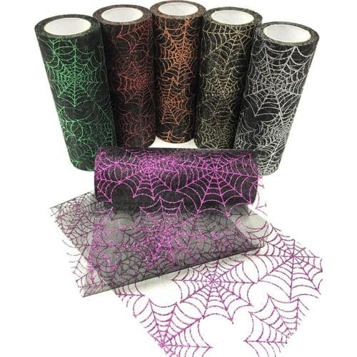 1Roll 15CM*10 Yards Halloween Yarn Organza Spider Sprinkling Green Onions Halloween Decoration