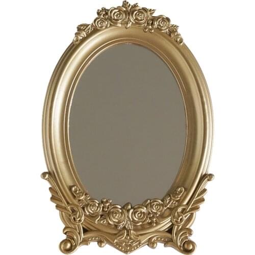 1Pc Decorative Mirror Household Mirror Tray Vintage Storage Mirror (Golden)