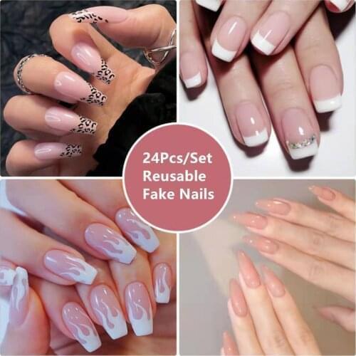3Set Black Flame Diamond Fake Nails 24Pcs Per Set Full Cover Long Detachable False Nail Art DIY Manicure Tool