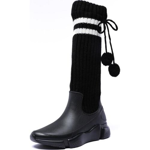 255-838TONGPU Original Design Womens Waterproof Lightweight Rain Shoes with Long Sweater Ball Details