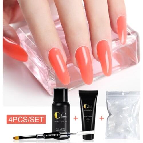 4pcs Poly Builder UV Gel Quick Building Nail Tips Brush Finger Extension 15ml with Transparent False Nails Decoration