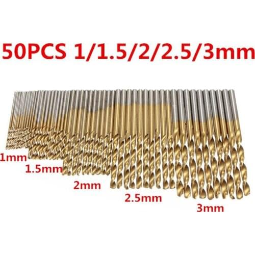 50Pcs/Set Twist Drill Bit Set Saw Set HSS High Steel Titanium Coated Drill Woodworking Wood Tool 1/1.5/2/2.5/3mm