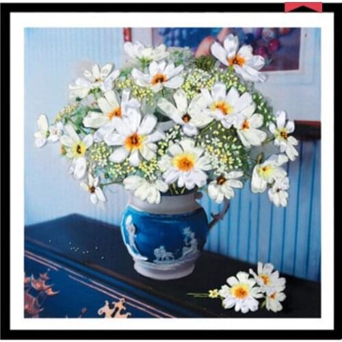 50x50cm Rose swan Ribbon embroidery kit stain painting set handcraft kit DIY handmade needlework art home decor