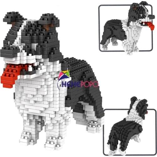 950pcs+ 6618-4 Border Collie Micro Block Dog Model Building Block Cute Alaska Model Pet Cartoon Building Bricks Kids Toys