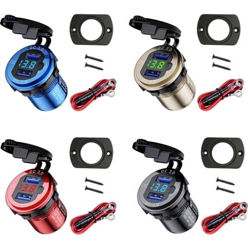 L4 36W Dual USB Car Charger Dual USB Outlet with Switch + Voltmeter+ Wires Kit Car Auto Electronics Accessories