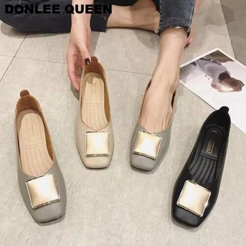 DONLEE QUEEN Brand Flats Ballet Shoes Women New Summer Ballerina Square Toe Shallow Buckle Flat Shoes Slip On Casual Loafer Shoe