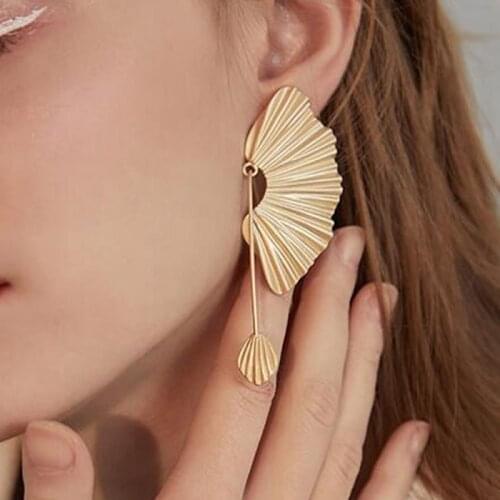 Exknl Big Gold Color Earrings For Women Fan Shaped Wedding Boho Tassel Vintage Drop Long Earrings Jewelry Brincos 2021 Bridal