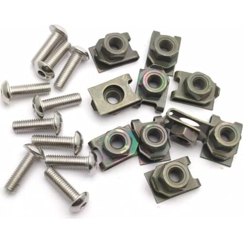 10 Set Plastic Cover Silver Stainless Steel Screw Bolt and U Type Clips with Nut M5 5mm M5X16 for Car Motorcycle Scooter ATV