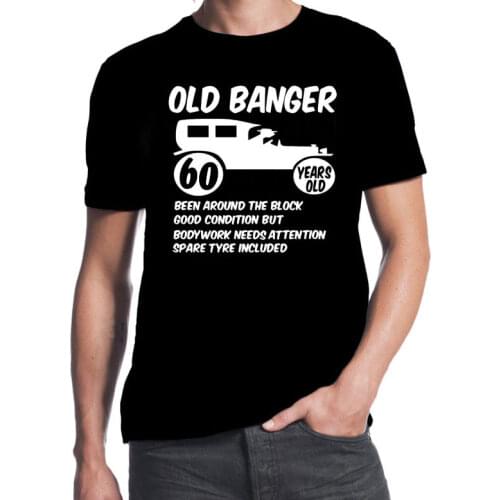 Cheap Crew Neck MenS Top Tee 60th Birthday Old Banger Funny Birthday Party Gift Present 60 Years Old T-Shirt Tops Tshirt Homme