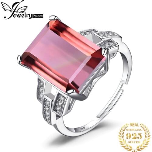 JewelryPalace 6ct Emerald Cut Nano Simulated Zultanite Color Change Diaspore Open Adjustable Cocktail Ring 925 Sterling Silver