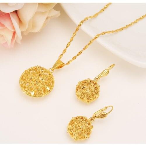 Dubai India Gold Women wedding gfirls Necklace Earrings Pendant Jewelry Sets Nigerian African Ethiopia Party DIY charms gift