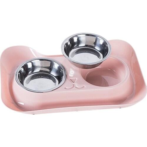 Double Dog Bowls 2 in 1 Food Water Dispenser Water Fountain Bottle Set Plastic Automatic Pet Feeding Drinker Water Bowl