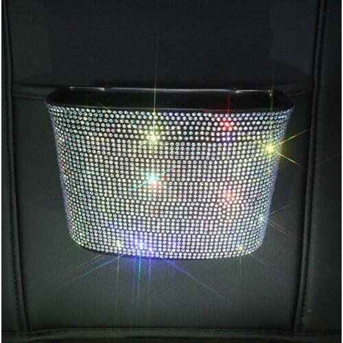Crystal Rhinestone Car Storage Bag Box Seat Organizer Box Backseat Holder Multi-Pockets Women Container Stowing Tidying