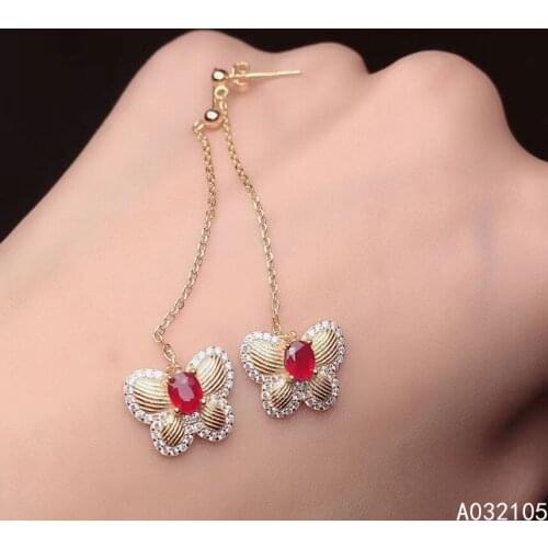 KJJEAXCMY fine jewelry 925 sterling silver inlaid natural ruby women noble fresh butterfly gem eardrop earrings support detectio