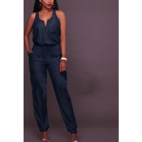 Vintage Pocket Jumpsuit Women Denim Summer Shirt Overalls Loose One Piece Romper Belt Off Shoulder Zipper Jeans Playsuit Monos