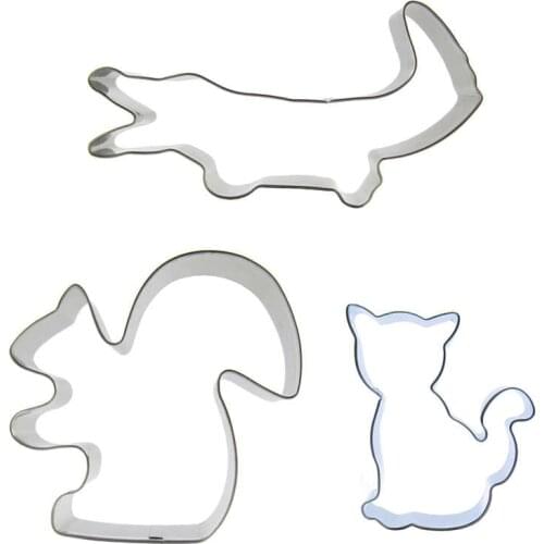 Crocodile, Squirrel, Cat Shaped 3 Stainless Steel Products Biscuit Dies, Baking Tools, Cake Decoration Soft Candy Tools