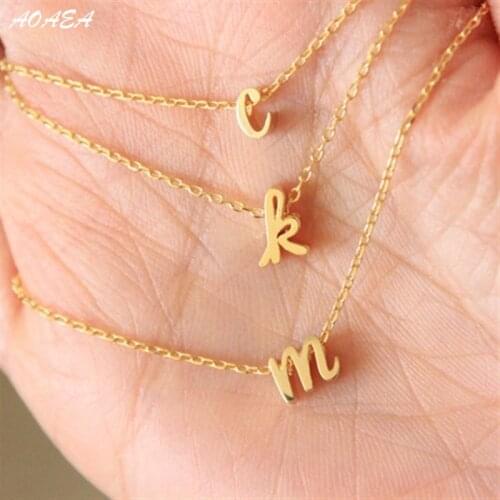Tiny gold cursive initial necklace dainty lowercase initial letter necklaces tainless steel Name Gift bridesmaid gift