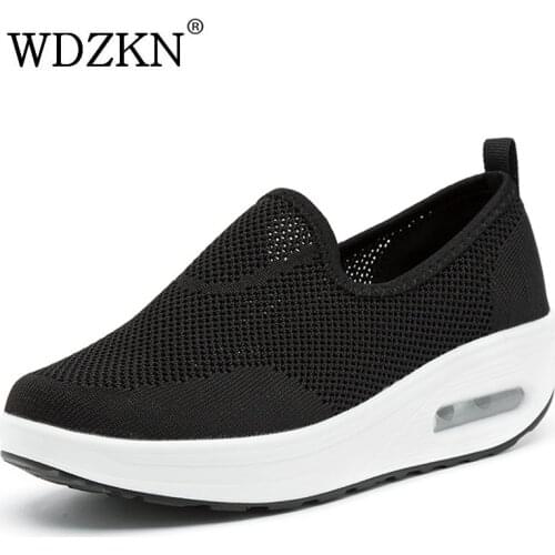 WDZKN New Shoes Women Summer Sneakers Breathable Mesh Slip On Platform Shoes Ladies Lightweight Casual Vulcanized Swing Shoes
