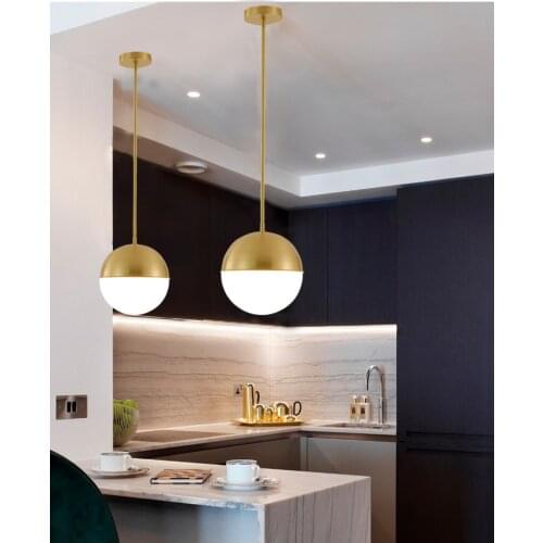 Brass Ball Pendant Light Copper Bedside Pendant Lamp Glass Ball Dining Room Suspension Loft Lamp Kitchen Island Lamp