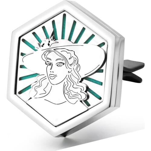 Fashion Girl Women Jewelry Stainless Steel Hexagon Car Aroma Aromatherapy Essential Oil Car Diffuser Locket Vent Clip Lady