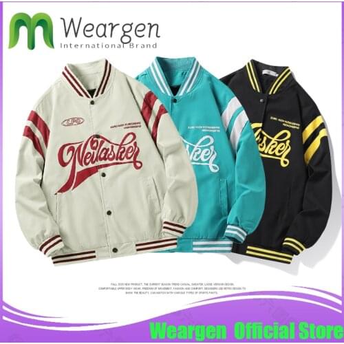 Weargen Mens Hip Hop Baseball Jacket Coats Furry Letter Patchwork Optional Harajuku College Bomber Coat Men Oversize 2002