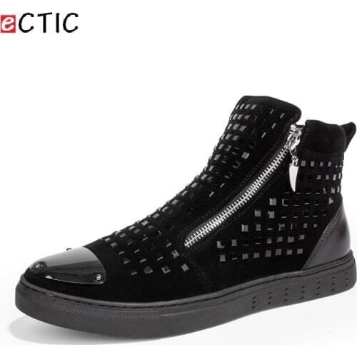 ECTIC Steampunk Motorcycle Luxury Zipper Men Spike Studs Rivet Formal Shoes High Top Boots Male Winter Cool Swag