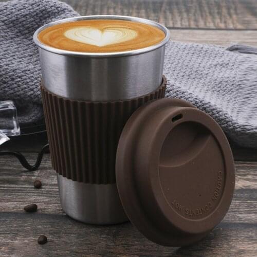 Stainless Steel Cup Eco-friendly Coffee Milk Juice Mugs with Silicone Lids and Sleeves Unbreakable Drinking Tumblers