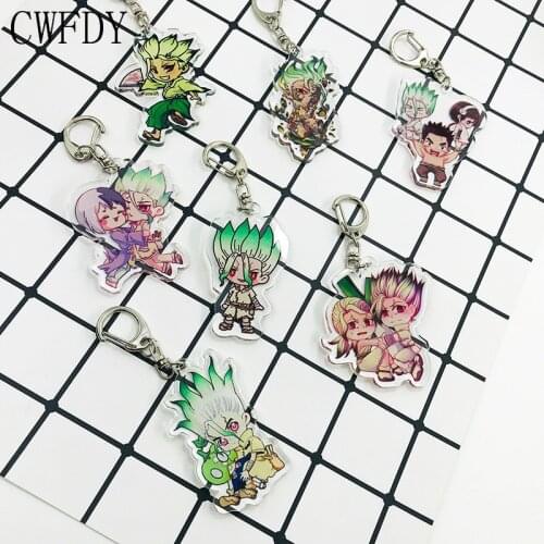New 2021 Anime Dr.Stone Keychain Cute Figure Keyring Acrylic Double Sided Transparent PVC Cartoon Accessories Gifts For Kids