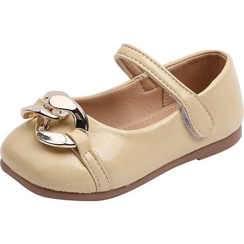 2021 Autumn New Girls Leather Shoes Summer Kids Shoes Fashion Princess Shoes Shallow Mouth Childrens Casual Flats metal Button