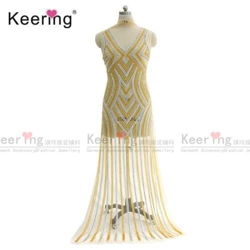 New arrival Handmade Gold Lace Blig Crystal Embellished Appliques WDP-180