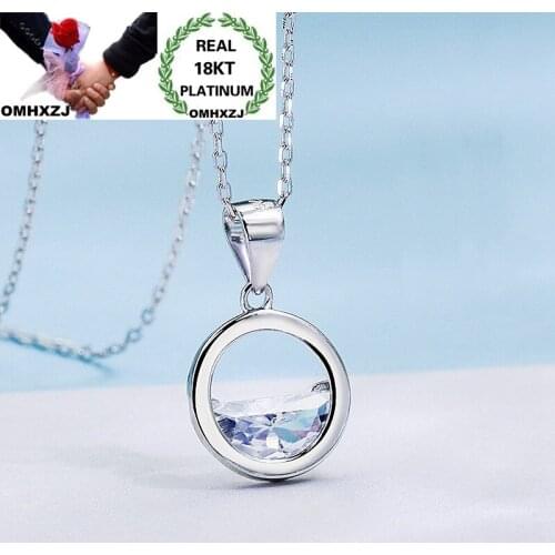 OMHXZJ Wholesale European Fashion Woman Girl Party Birthday Wedding Gift Round AAA Zircon 18KT White Gold Pendant Necklace NA264