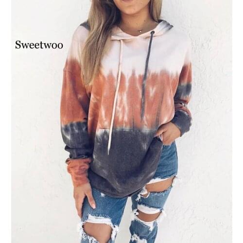 Autumn Womens Sweatshirt Hoodies Hooded Gradient Print Long Sleeve Tie Dyeing Pullover Sweatshirt Women Oversize