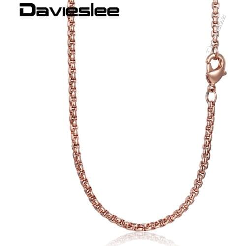 Davieslee Chain Necklace For Women Men Stainless Steel Rose Gold Color Box Chain Womens Necklace Wholesale 18-28inch LKN555
