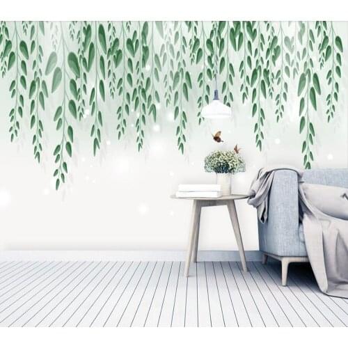 Custom wallpaper Small fresh hand-painted green leaf background wall