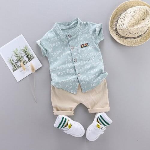 Summer Boys Clothes Baby Letter Shirt Set Print Short Sleeve Shirt + Pants for Infant Toddler Boy 2 PCS Clothing for Boys 1-4 Y