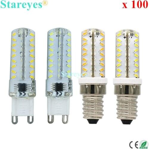 100 Pieces Silicone G9 E14 SMD 3014 72 LED 7W Dimmable LED Corn lamp Droplight Chandelier candle bulb Pendant light lighting