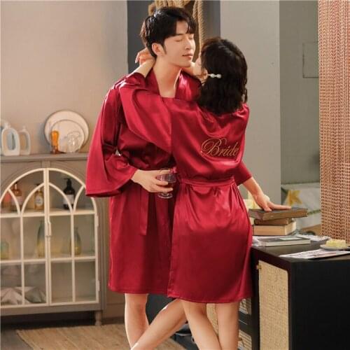 Wedding bride groom robe men lovers satin matching couple kimono valentine anniversary gift bridal party honeymoon holiday robes