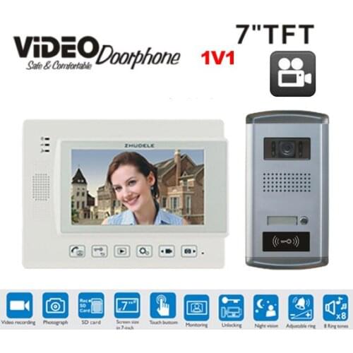 ZHUDELE New Peephole Camera 7"Color Recording Screen Video Door Phone Intercom System + Night Vision Door Camera with ID Card1v1