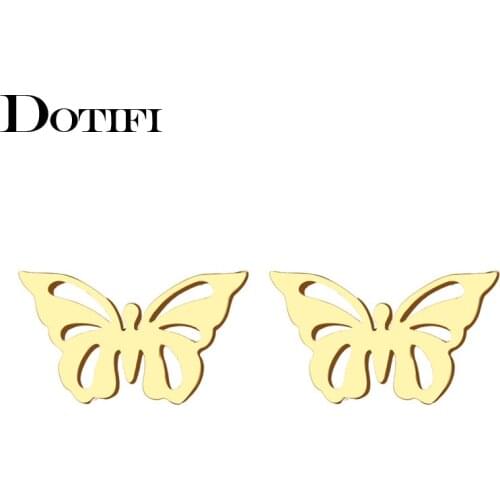 DOTIFI Stainless Steel Stud Earring For Women ManHollow Butterfly Gold And Silver Color Lovers Engagement Jewelry Drop Shipping