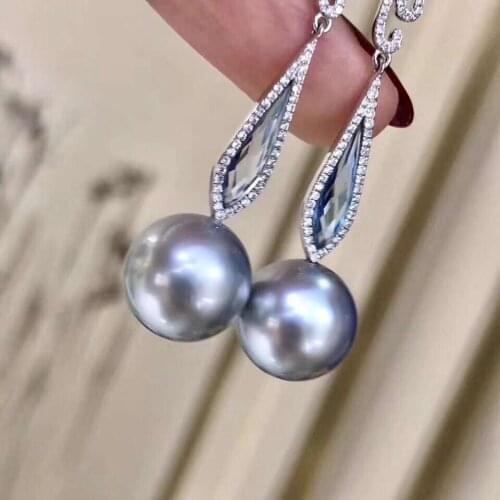 D327 Pearl Earrings Fine Jewelry 925 Sterling Silver Natural 8-9mm Fresh Water Gray Pearls Drop Earrings for Women