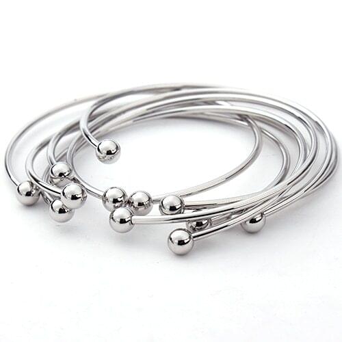 5pcs/lot Silver Color Bracelet Bangle Simple Style Open Bracelets Plain with Barrel Clasp Chamilia Bead Charms for Women