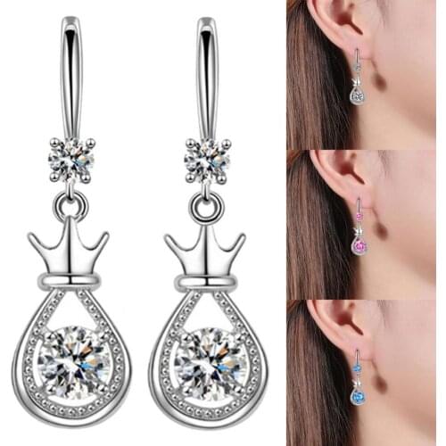 1 Pair Crown Drop Shape Earrings Rhinestone Inlaid Metal Dating Dangle Earring Fashion Jewelry Accessories brincos feminino