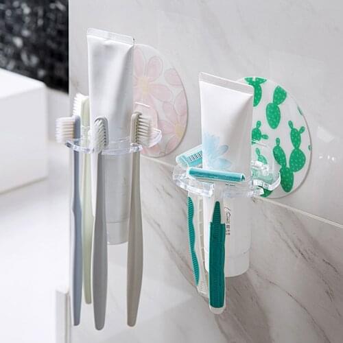 1PC Plastic Toothbrush Organizer Razor Shaver Storage Rack Self-adhesive Toothpaste Storage Holder Kitchen Bathroom Accessories