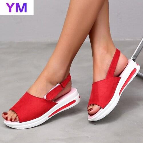 Women 2021 Summer Sandals Slingback PU Leather Shoes Summer Fashionable Open Toes Platform Chaussure Femme Sexy Womens Sandals