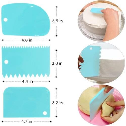 3PCS/Set Colorful Multifunctional Plastic Fondant Cake Pastry Cutter Butter Scraper Dough Cutter Kitchen Baking Pastry Tools
