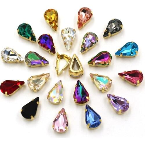 8X13mm K9 High Quality Teardrop Shape Glass Crystal Rhinestones with gold claw for clothing/Crafts