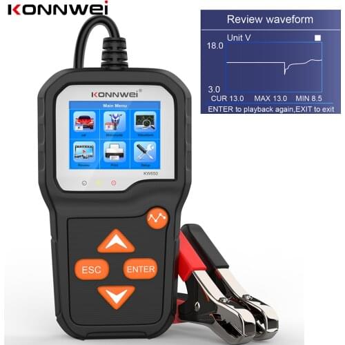 KONNWEI KW650 12 Volt Automotive Battery Tester Car Charging Quick Cranking Tester For 6V Motorcycle Battery 100 to 2000CCA