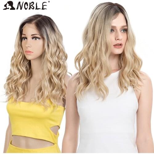 Noble Lace Front Wigs Synthetic 20 Inch Wavy Wig For Black Women Blonde Ombre Wig Lace Front Wig Synthetic Womens Wigs